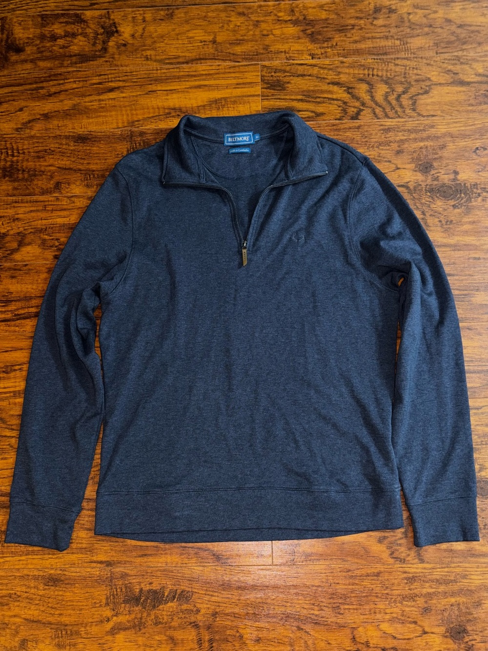 Biltmore Quarter-Zip Long Sleeve Pullover  Navy Blue Collared Shirt 100% Cotton